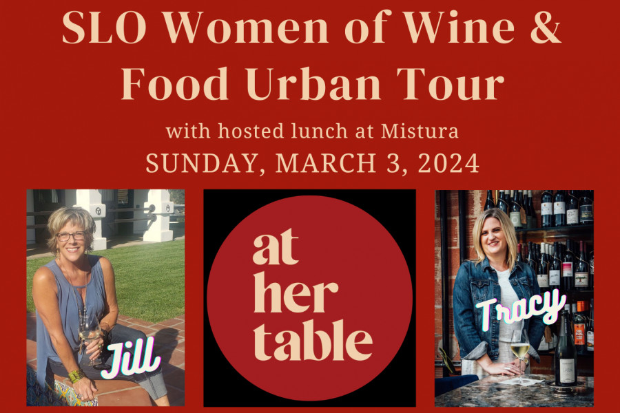 Flyer for SLO Women of Wine & Food Urban Tour in conjunction with At Her Table